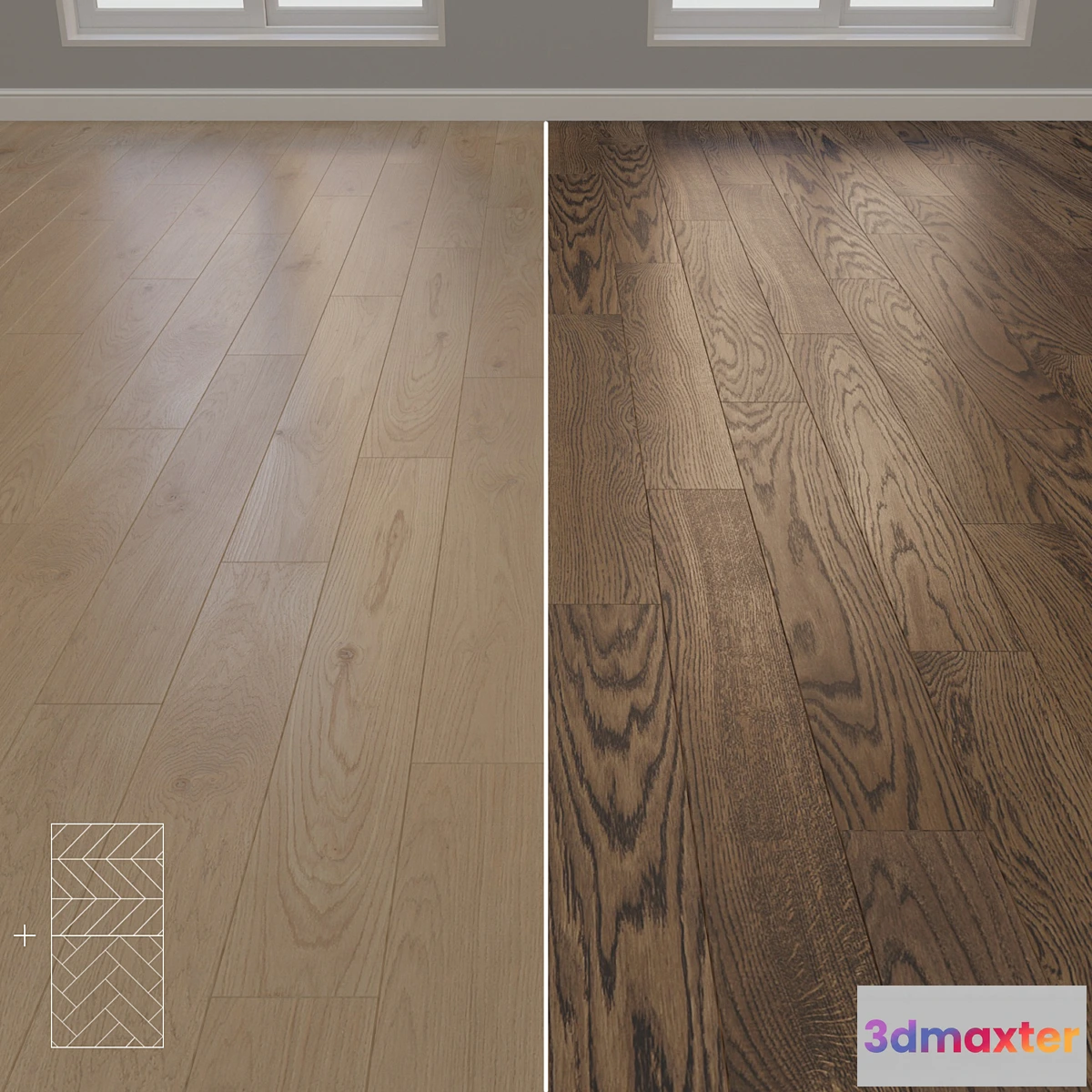 1320601 - Parquet Oak 2 types layout herringbone chevron and linear setduo20 3D Max