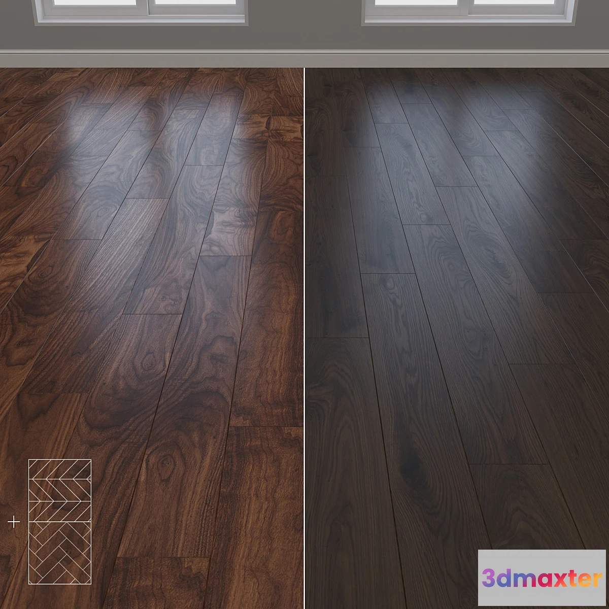 1358067 - Parquet Oak 2 types layout herringbone chevron and linear setduo36 - No.2 3D Max