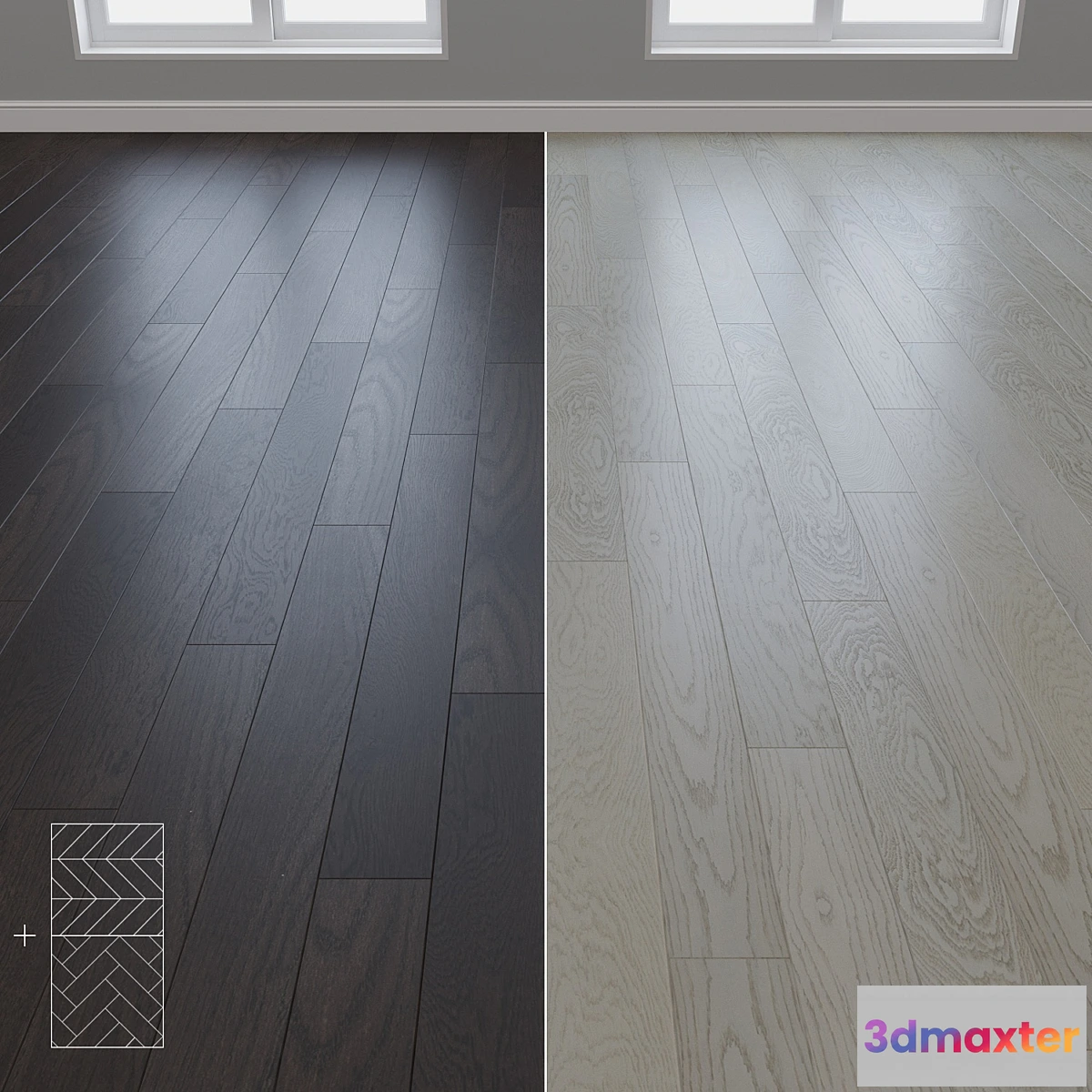 1435768 - Parquet Oak 2 types layout herringbone chevron and linear setduo28 3D Max