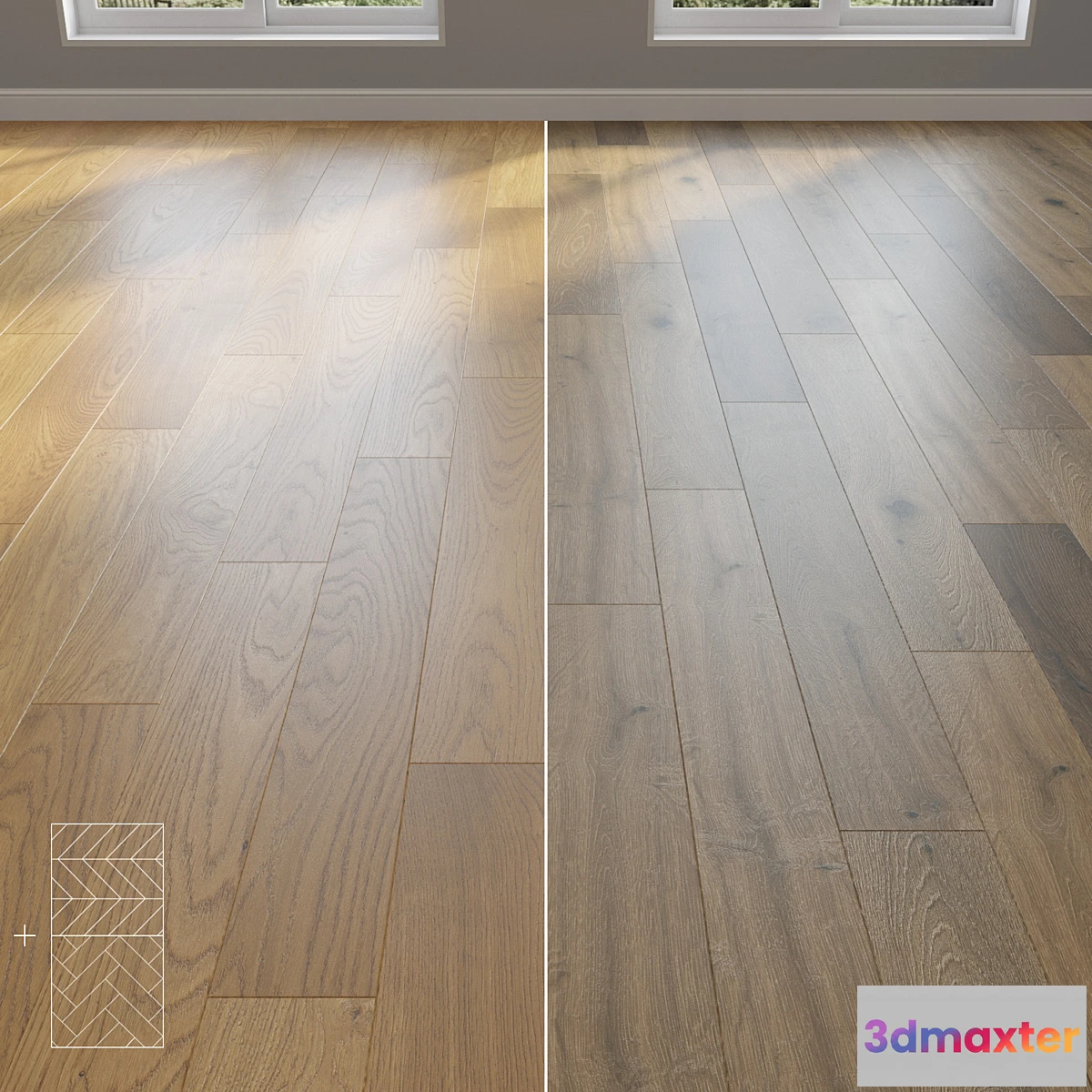1437530 - Parquet Oak 2 types layout herringbone chevron and linear setduo31 3D Max