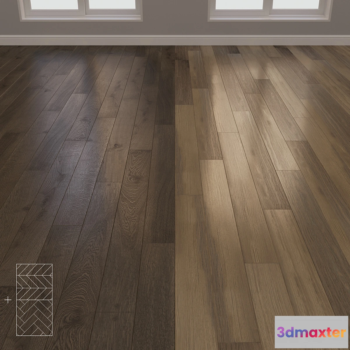 1439972 - Parquet Oak 2 types layout herringbone chevron and linear setduo2 3D Max