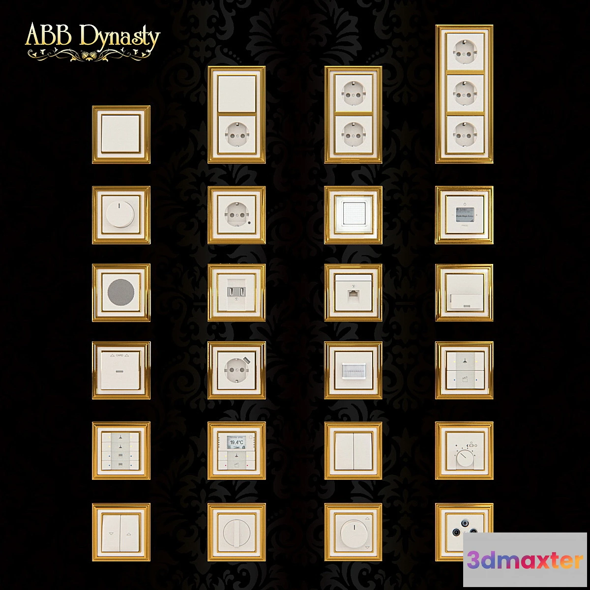 1275410 - Outlets and switches Abb Dynasty polished brass 3D Max