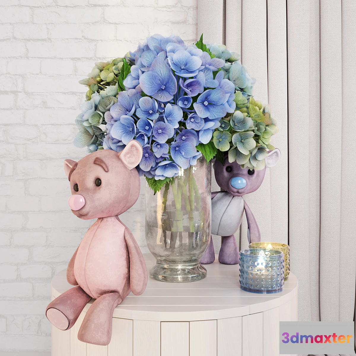 1278982 - Decorative set with hydrangea 3D Max