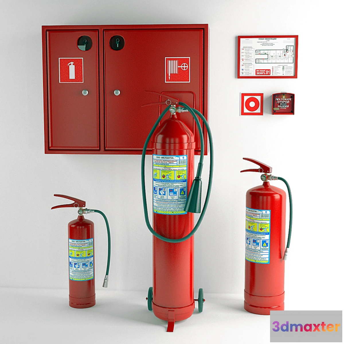 1285118 - Fire extinguishers and fire cabinet 3D Max