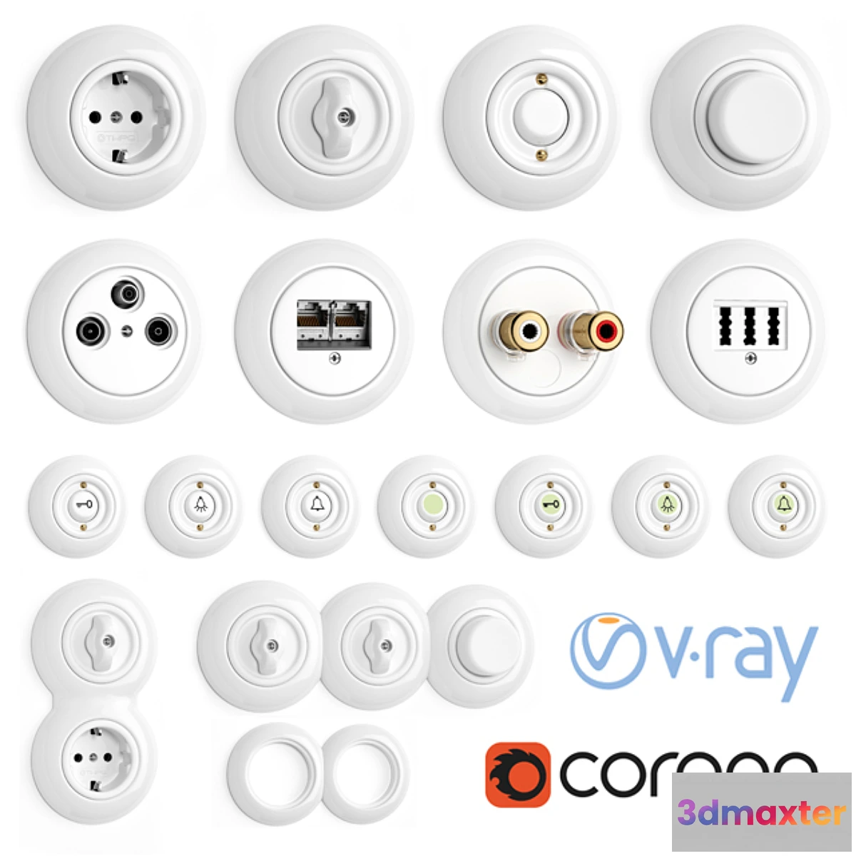 1299238 - Switches and sockets THPG Porcelain 3D Max