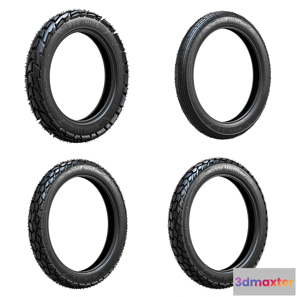 1302224 - Bike tire tread Pyramids - set 1 3D Max