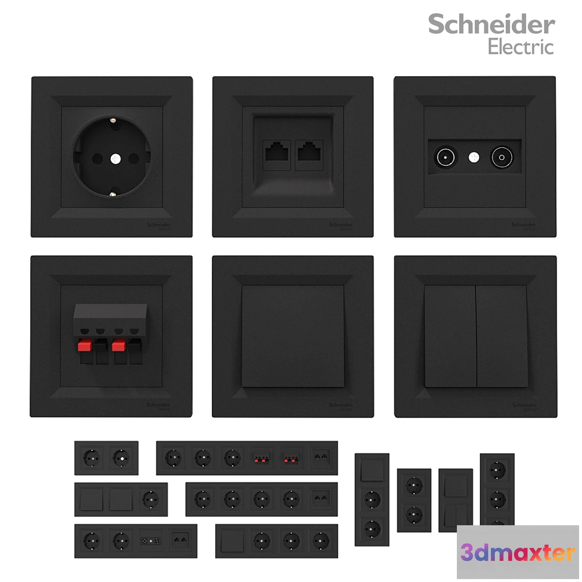 1308070 - Sockets and switches Schneider Asfora Black. 3D Max