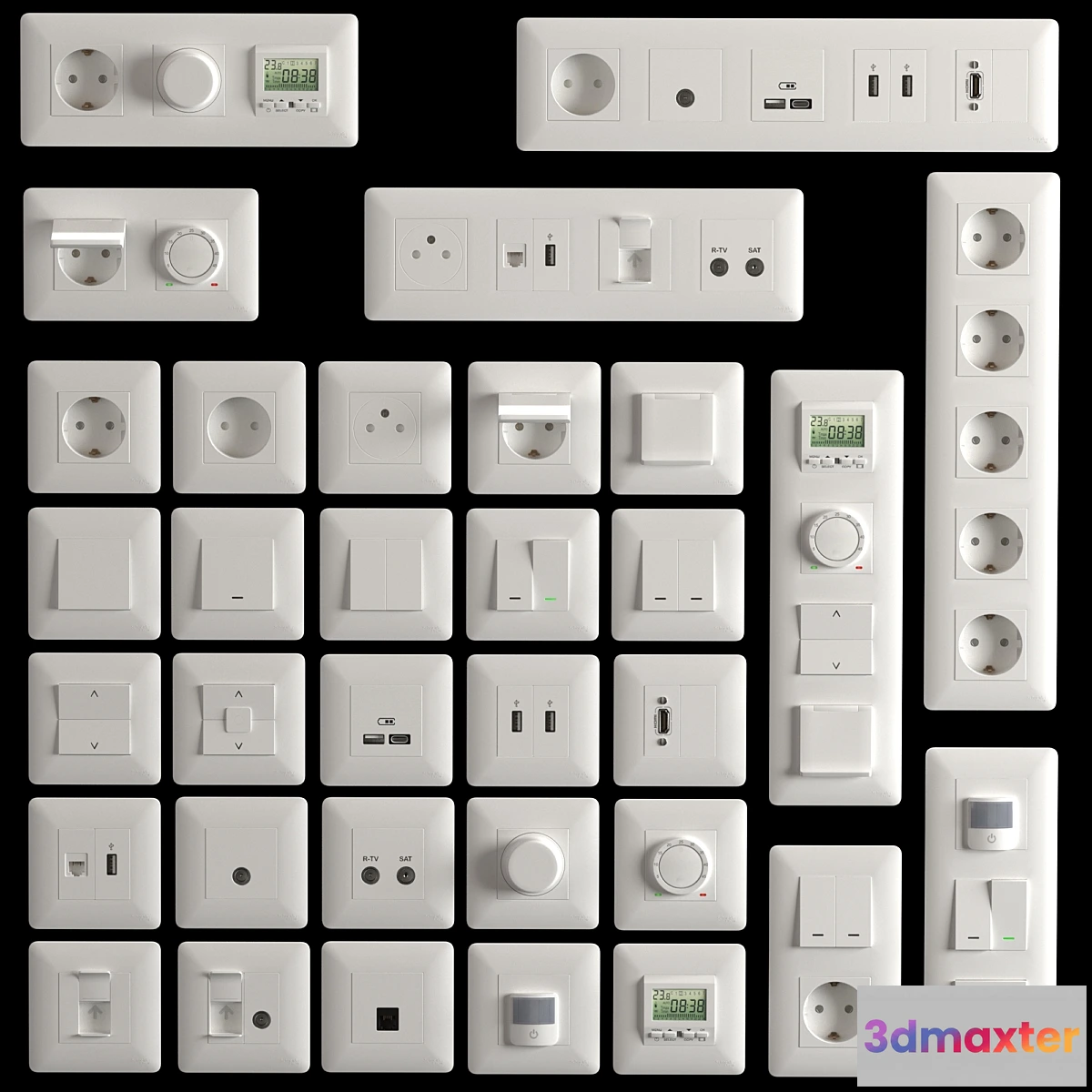 1309661 - UNICA NEW Schneider Electric socket set 3D Max
