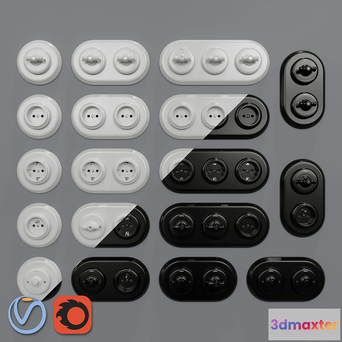 1314410 - Garby Colonial porcelain sockets and switches by Fontini 3D Max
