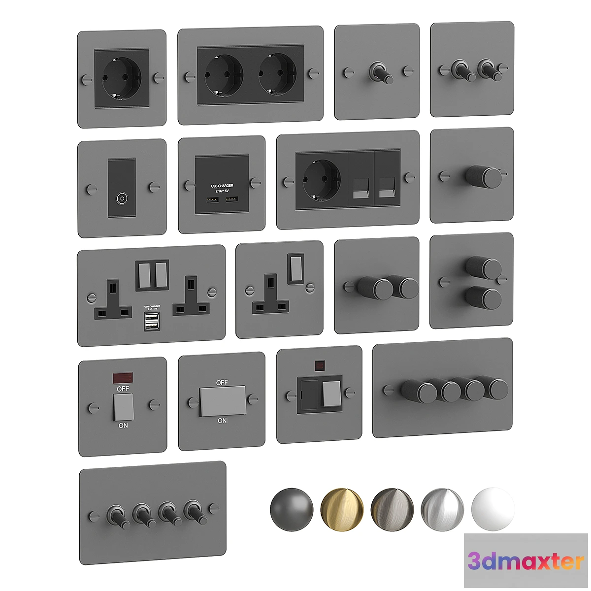 1317155 - Electrical outlets and switches Buster & Punch - No.2 3D Max