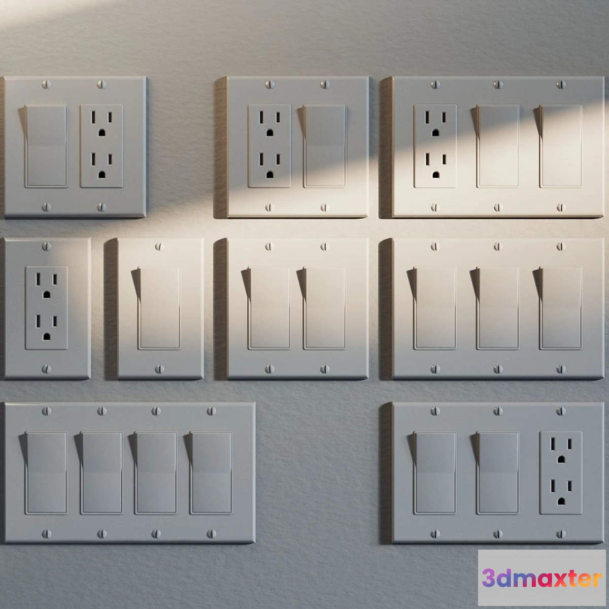 1329833 - NEMA 5-15R Outlet & Rocker Light Switches 3D Max