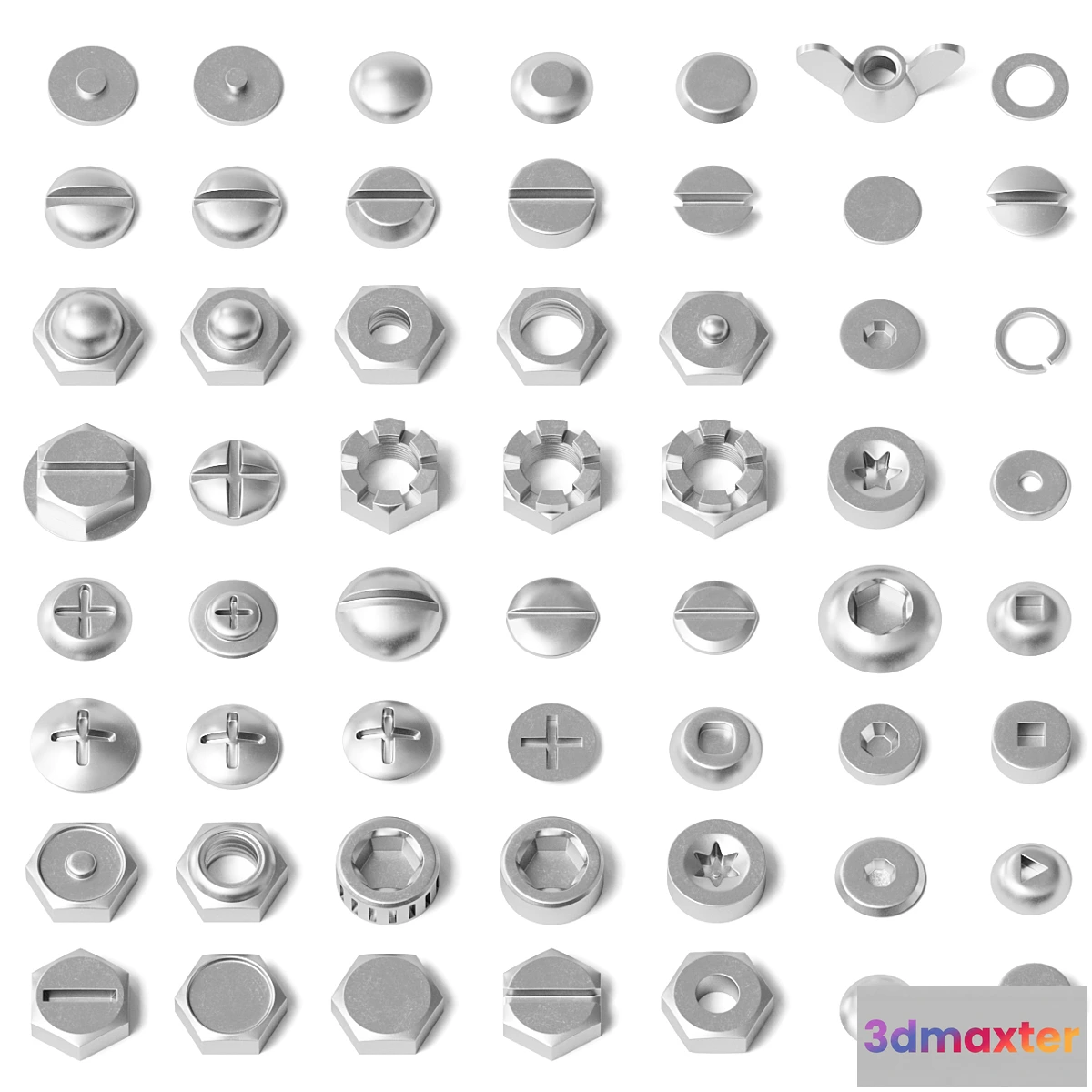 1341728 - Set of nuts bolts washers 3D Max