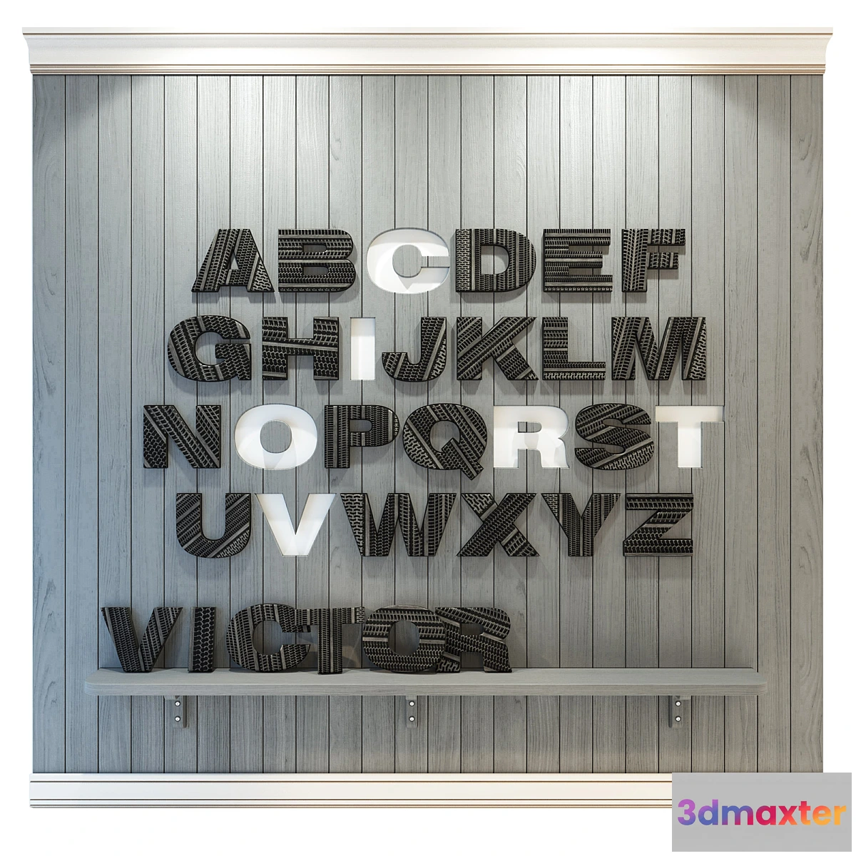 1344256 - Panel to the nursery. Alphabet (English) gray 3D Max