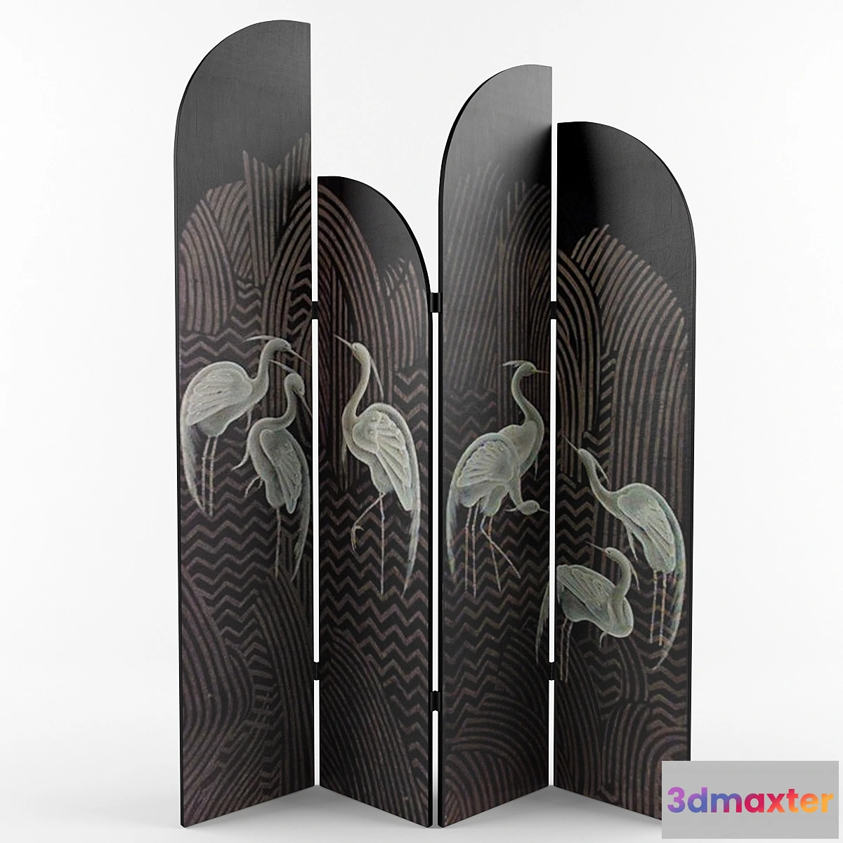 1349216 - Jean Dunand Silk Heron Screen 1930s 3D Max