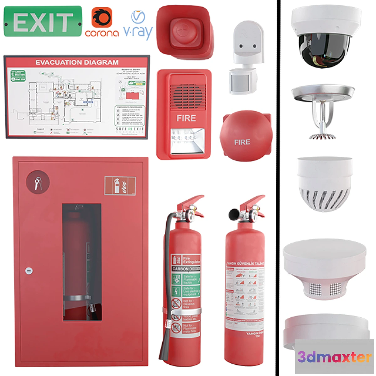 1356687 - Security and fire alarms Fire extinguishers and sensors - No.2 3D Max