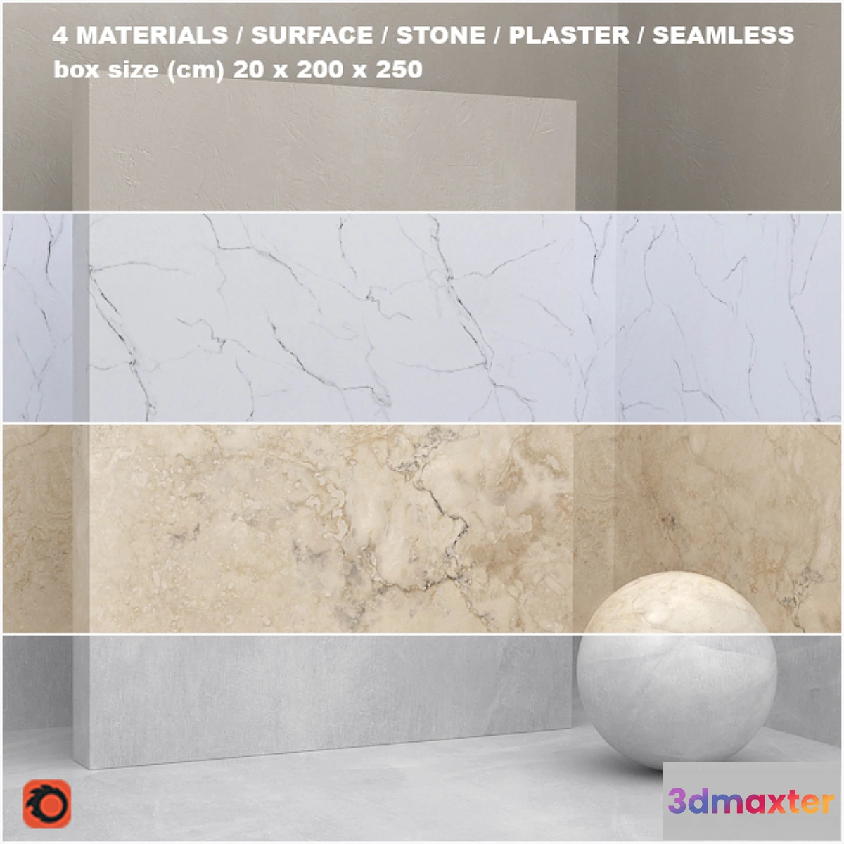 1446348 - 4 materials (seamless) - stone plaster - set 25 3D Max