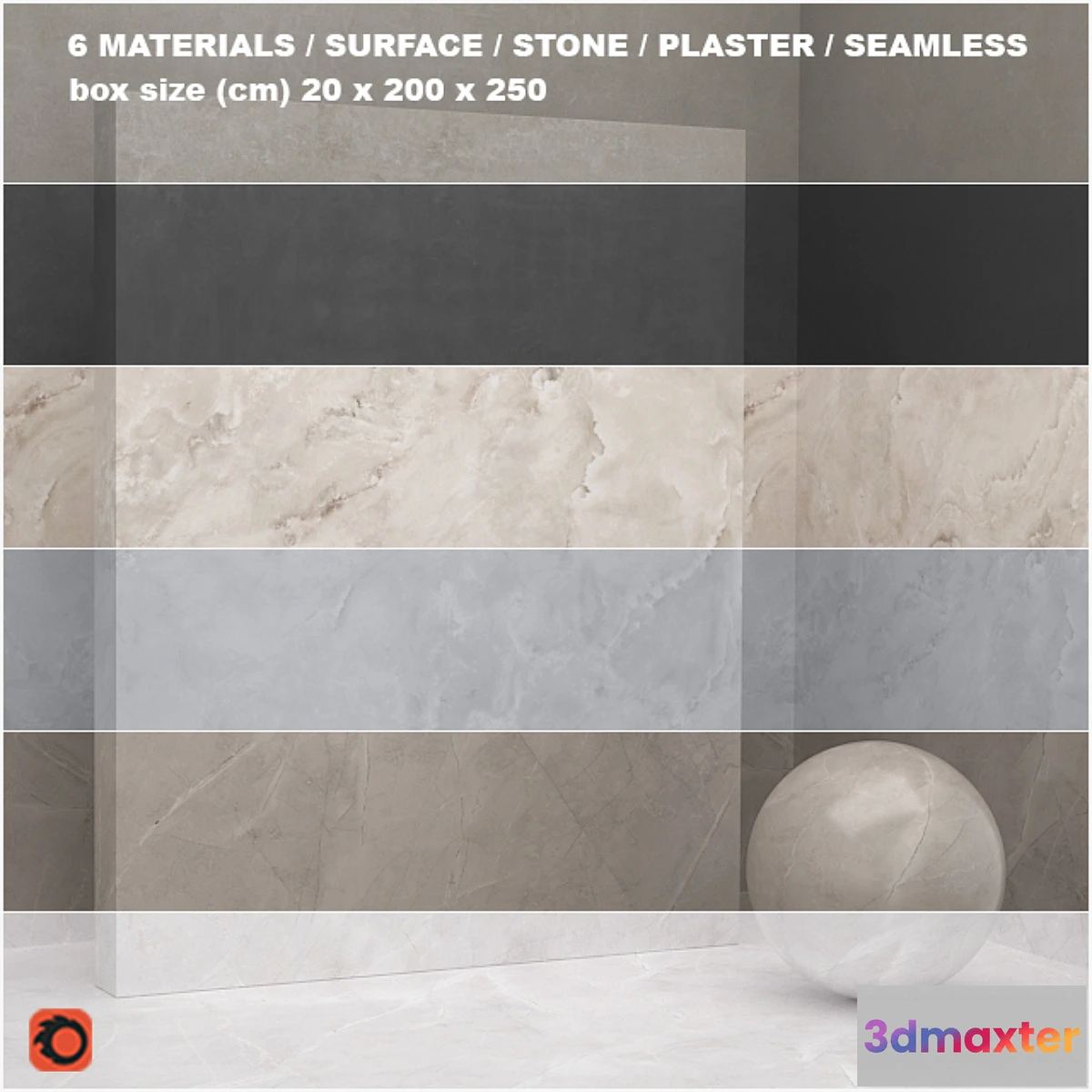1446734 - 6 materials (seamless) - stone plaster - set 24 3D Max