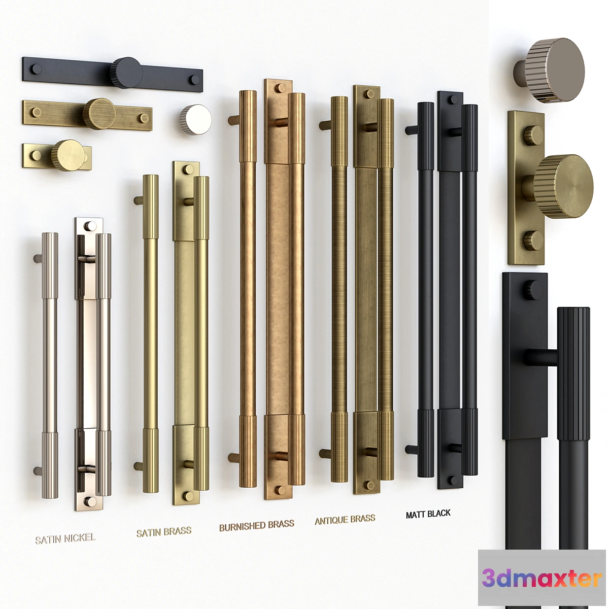 1449908 - Armac Martin Knurled Mix Straight handle & knob 3D Max