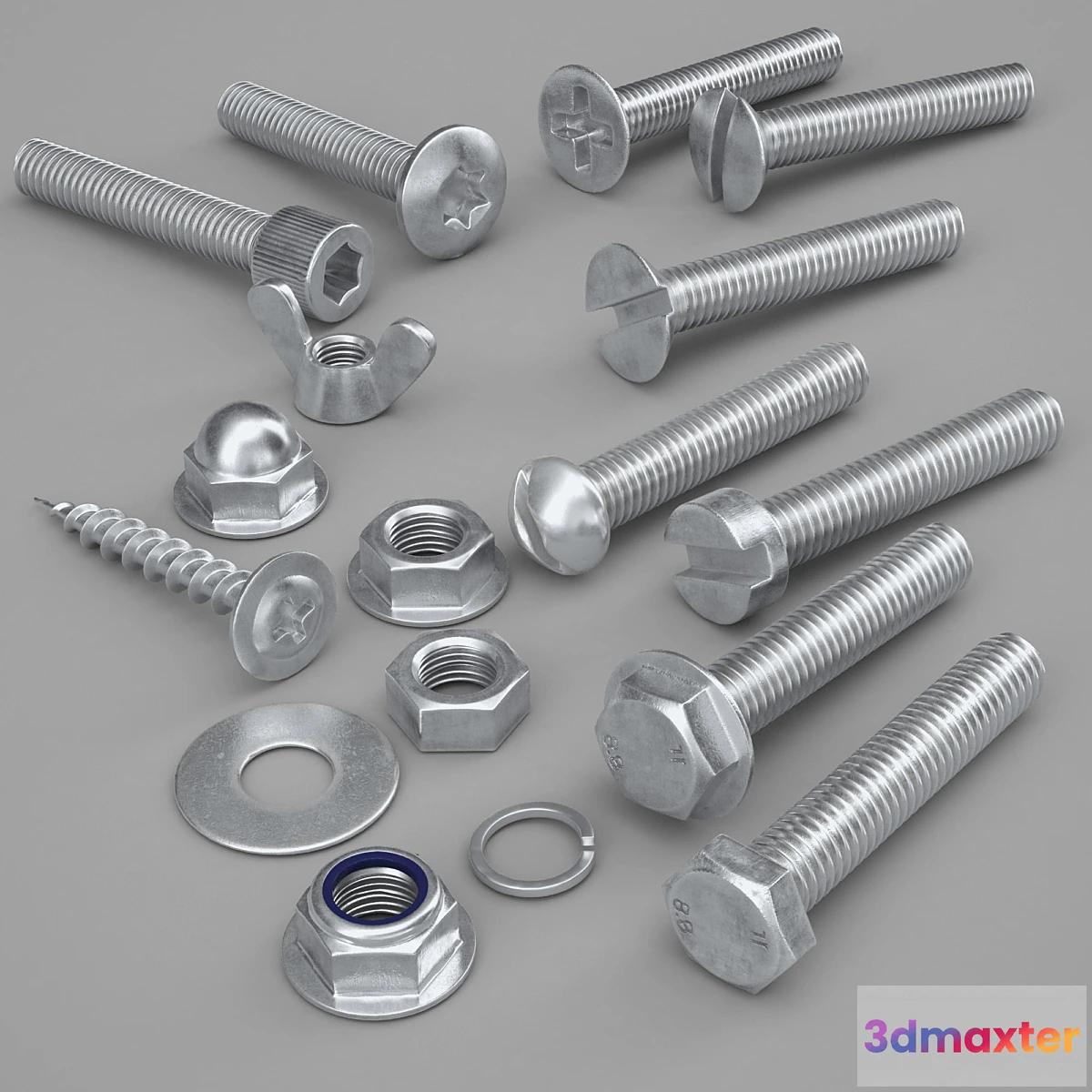 1454042 - Fixing nuts screws bolts washers screws 3D Max