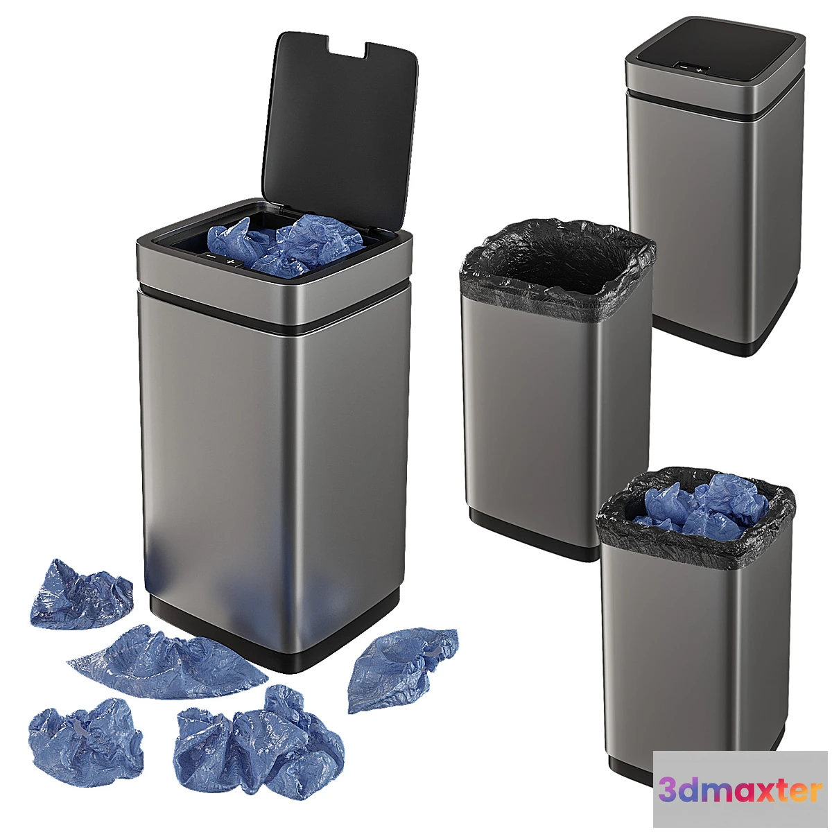 1457484 - Set of trash cans with contents 3D Max