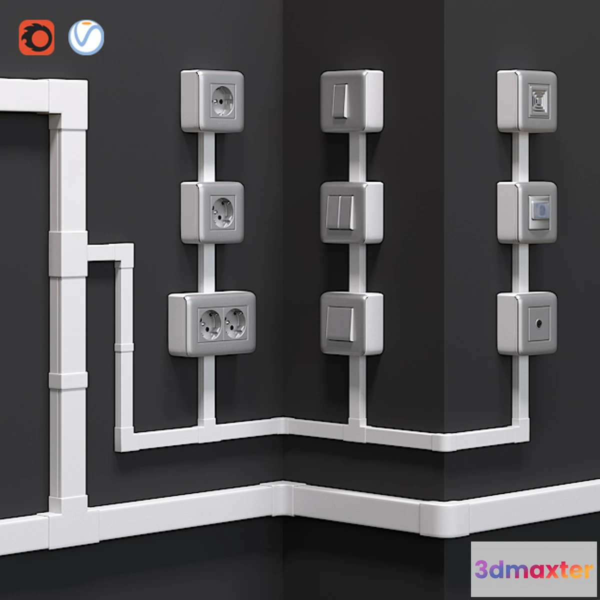 1465462 - Overhead electrician Legrand Mosaic with cable channels 3D Max