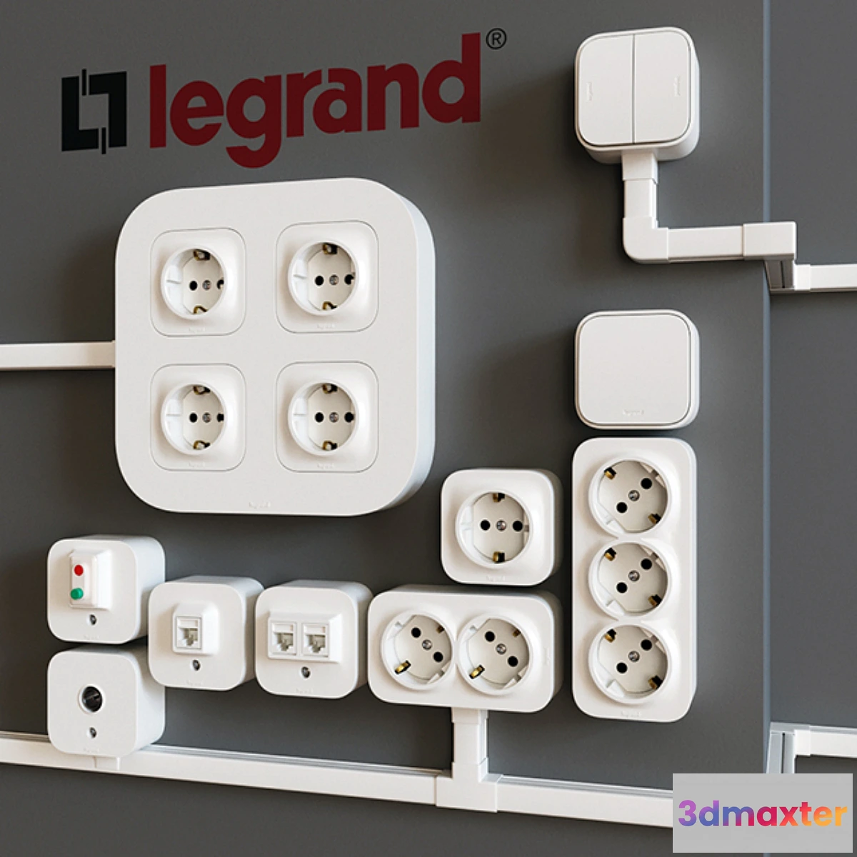 1466382 - Overhead sockets Legrand Quteo (cable channels Metra) 3D Max