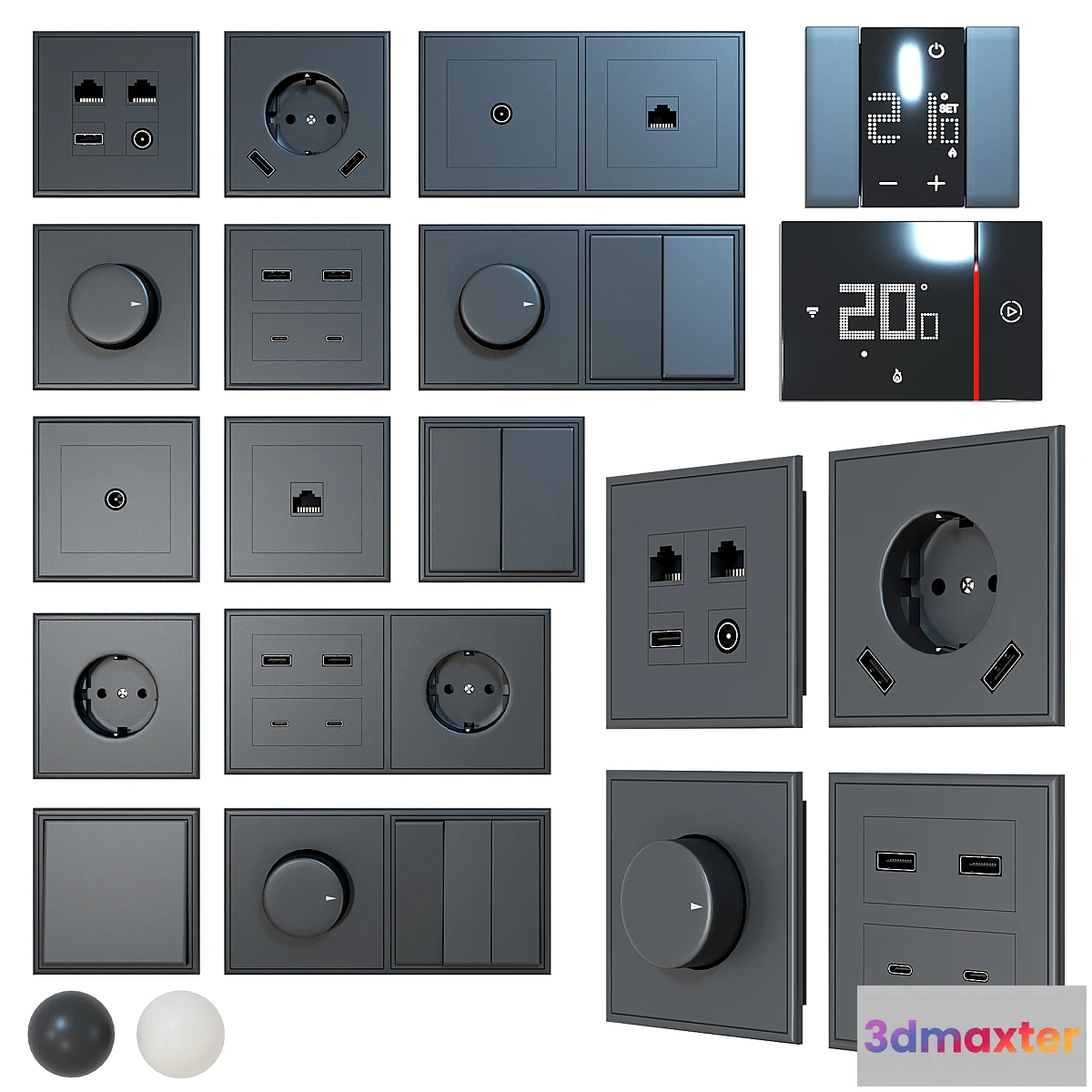 1473920 - Set of outlets and switches (+ thermostats) 3D Max