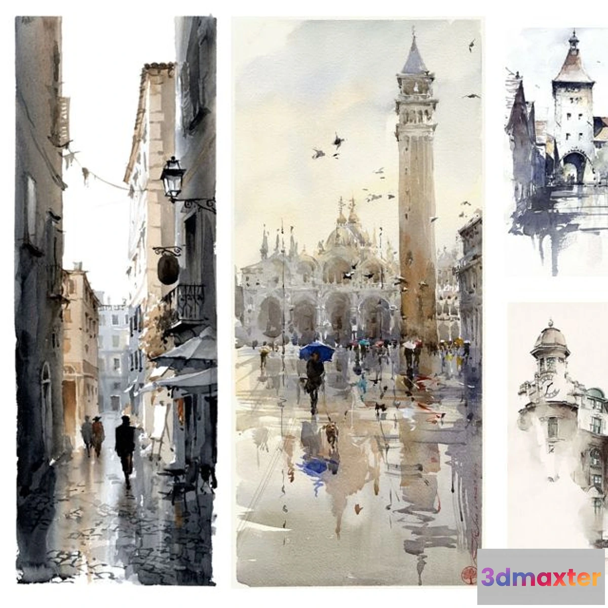 1477512 - Texture watercolor paintings in gray-beige tones. 3D Max