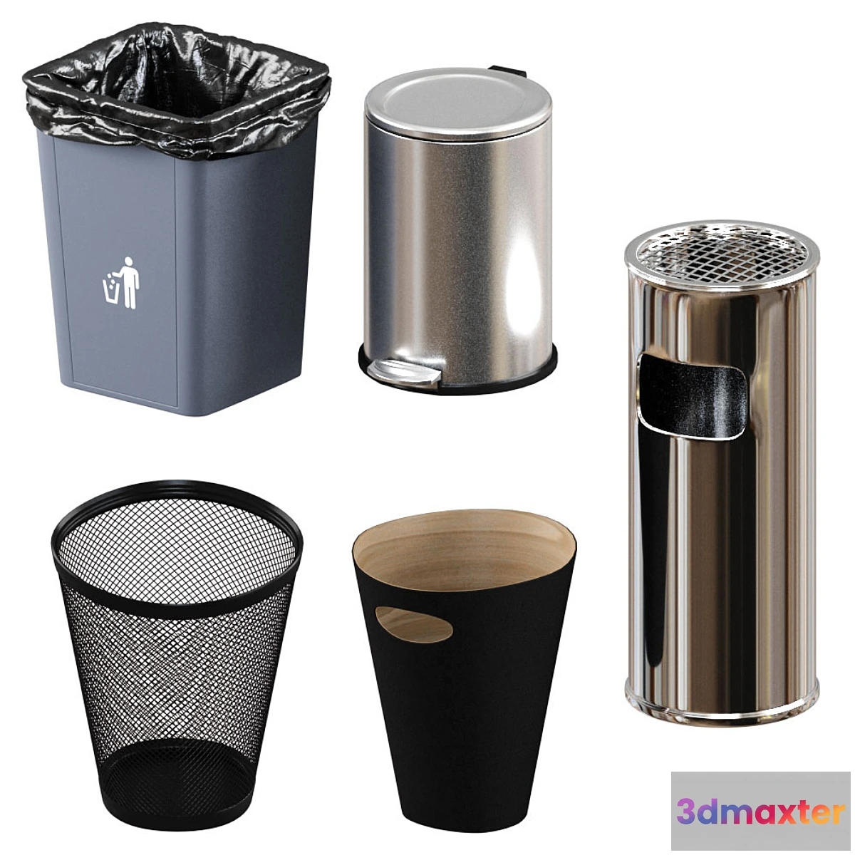 570606 - 5 trash bin (low poly)