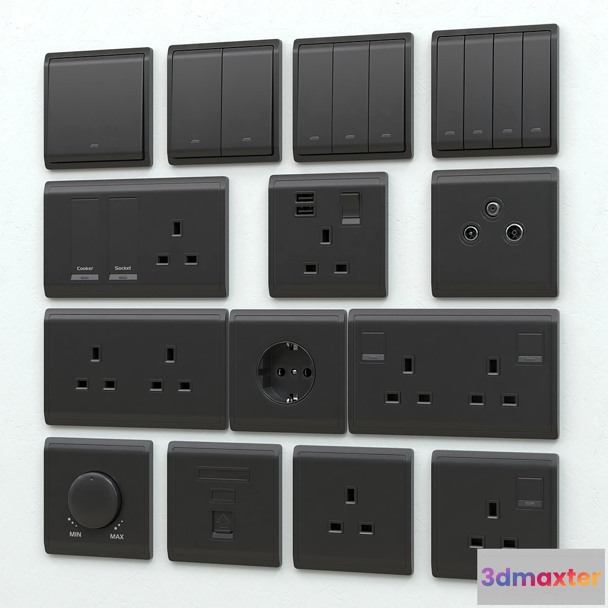 574198 - Schneider pieno switches & sockets matte black