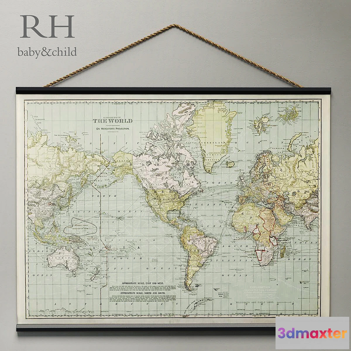 638835 - RH _ VINTAGE WORLD MAP TAPESTRY