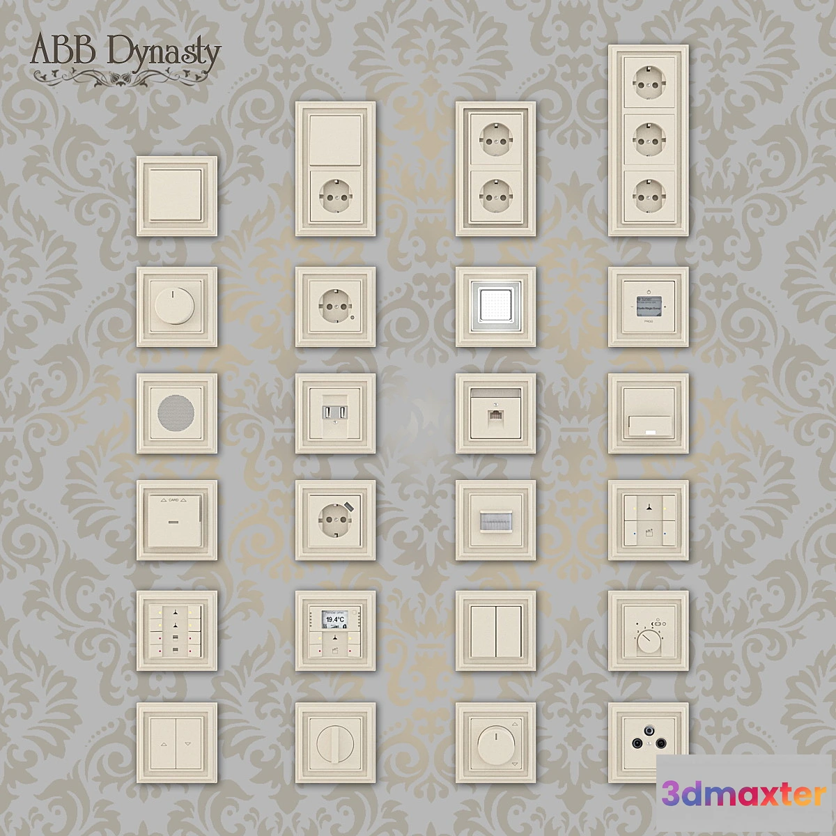 647697 - Outlets and switches Abb Dynasty anthracite and ivory