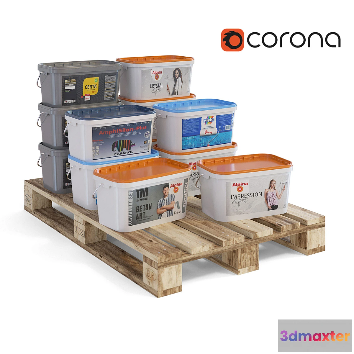 649215 - Cans of paint on a pallet