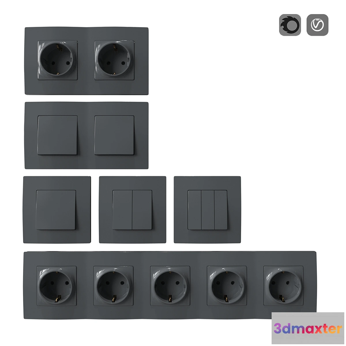 719928 - Set of sockets and switches gray - No.2