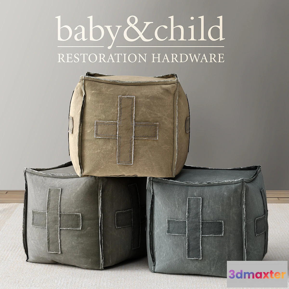 795244 - RH _ DISTRESSED CANVAS SQUARE POUF - No.3