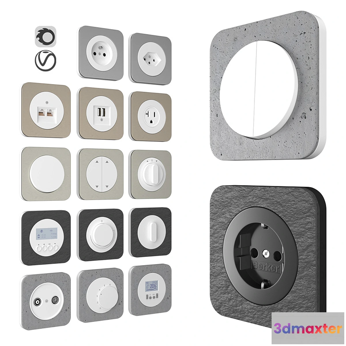 844019 - Berker R1 Sanded concrete aluminum and slate - No.3