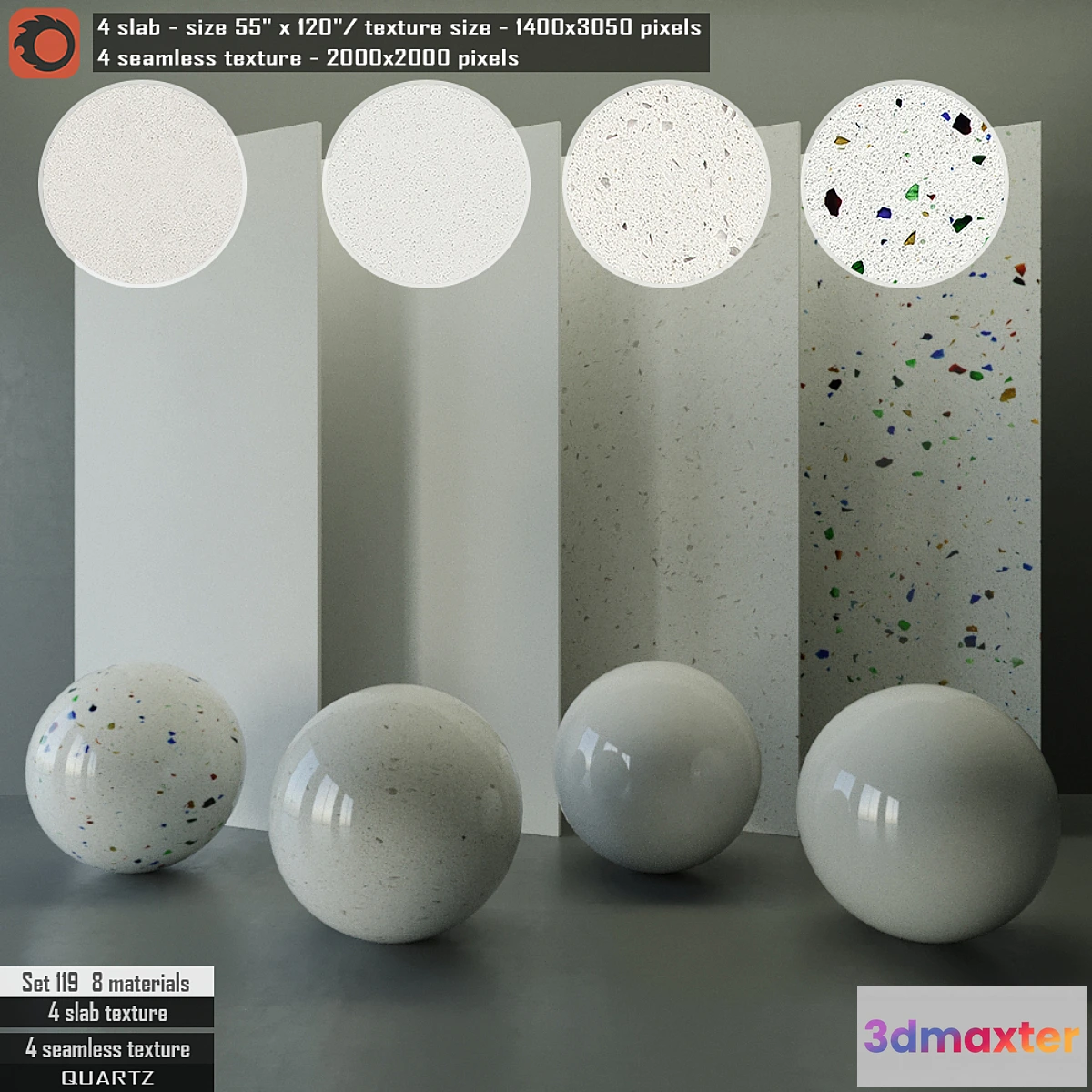 1320006 - Quartz Slab & Seamless texture Set 119 3D Max