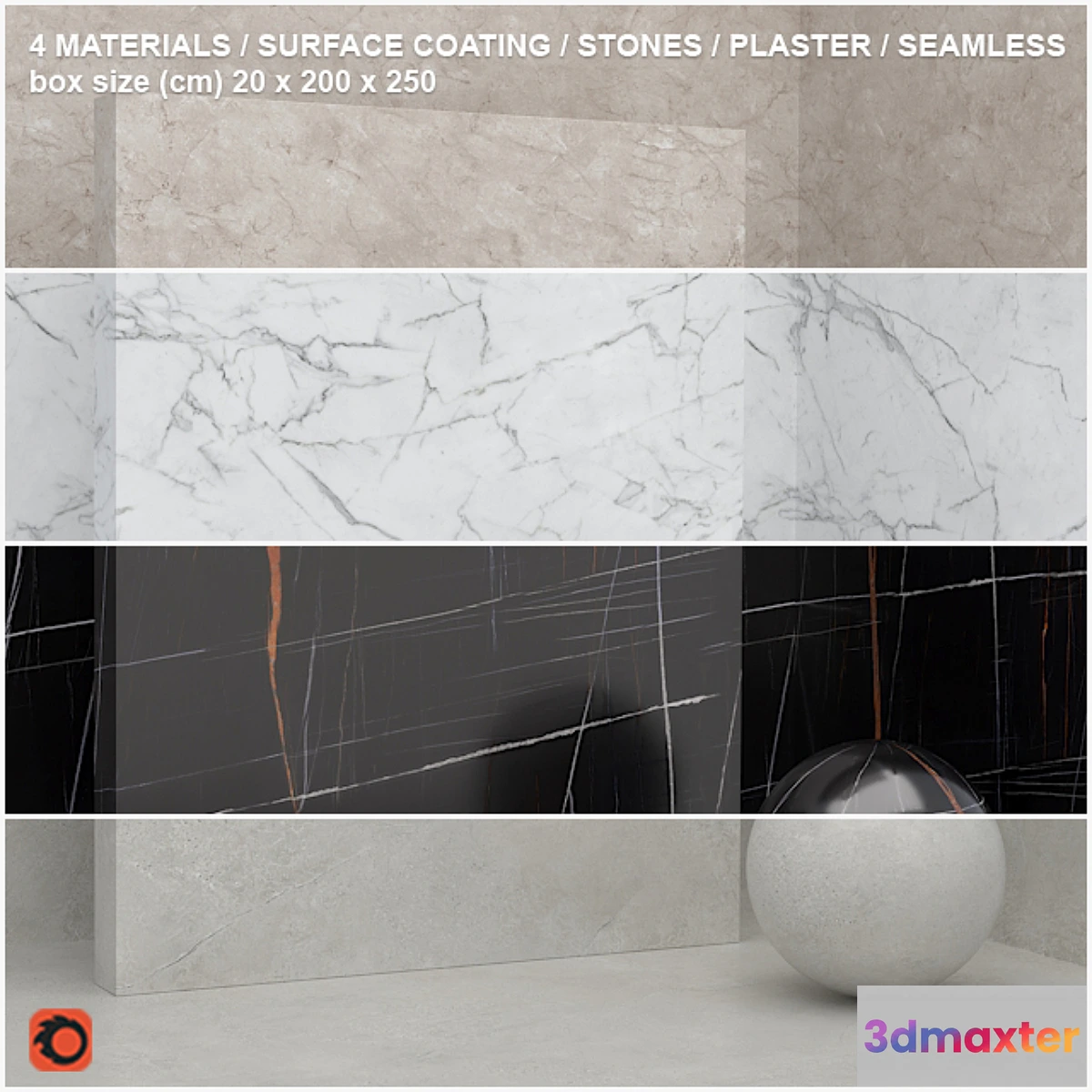 1320211 - 4 materials (seamless) - stone plaster - set 12 3D Max