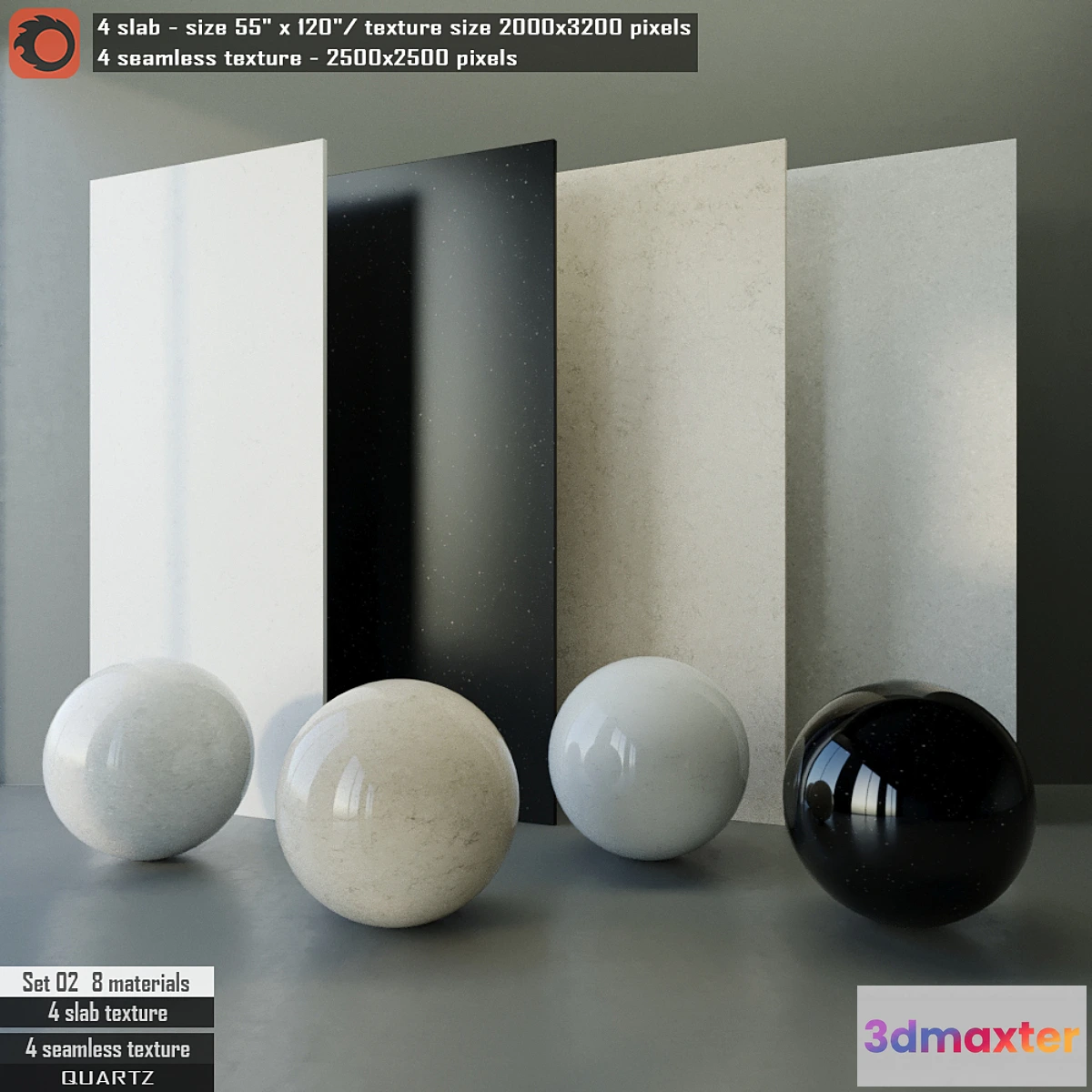 1327989 - Quartz slab & Seamless texture Set 02 3D Max