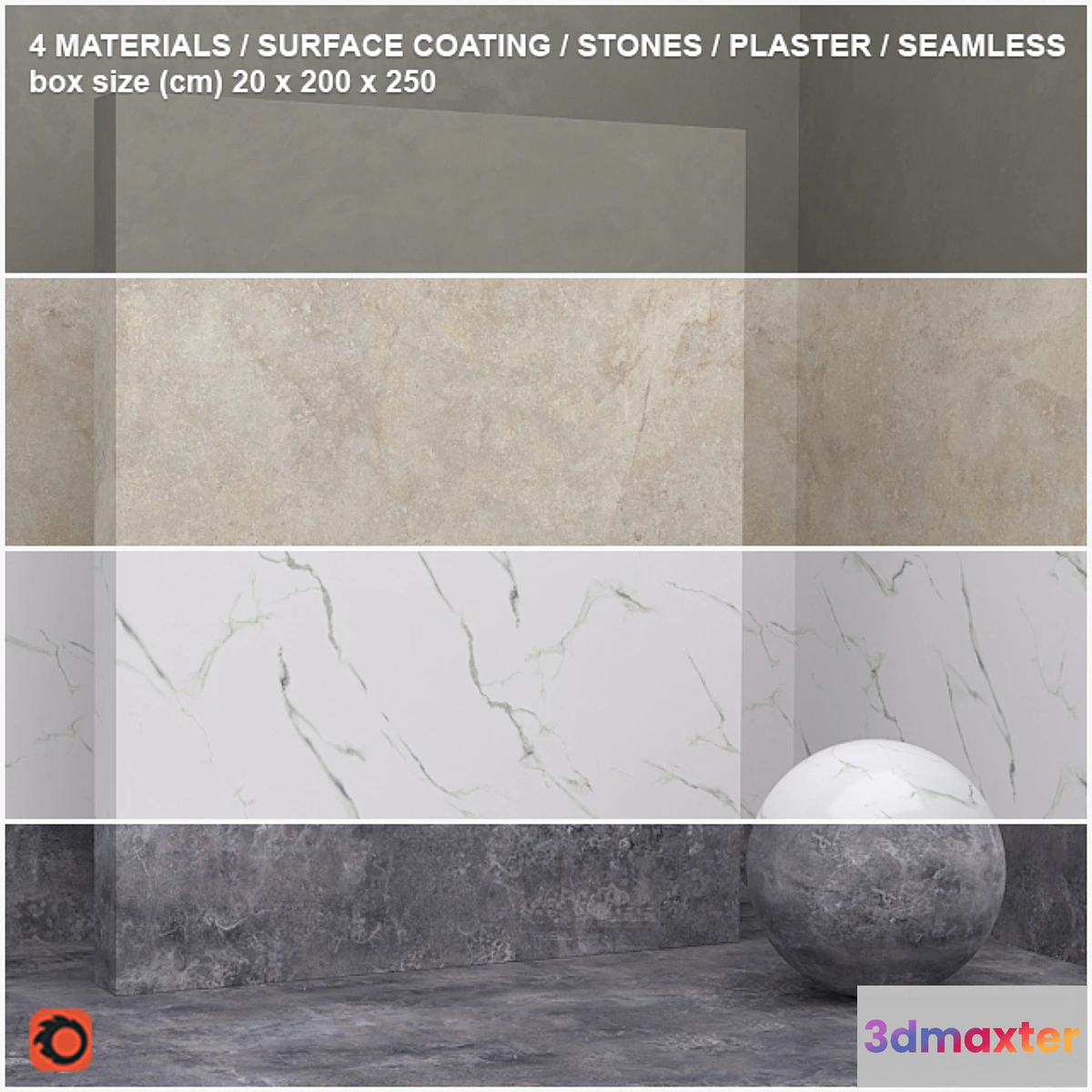 1336732 - 4 materials (seamless) - stone plaster - set 14 3D Max