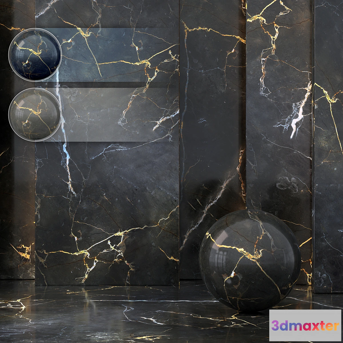 1453304 - 3 Imperial Gold Black Marble (Seamless - Tileable) 3D Max