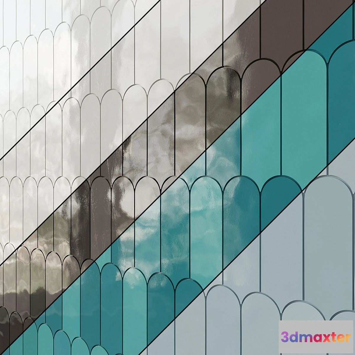 1300755 - Parry Fishscale Glossy Ceramic Wall Tile Mosaic - No.2 3D Max