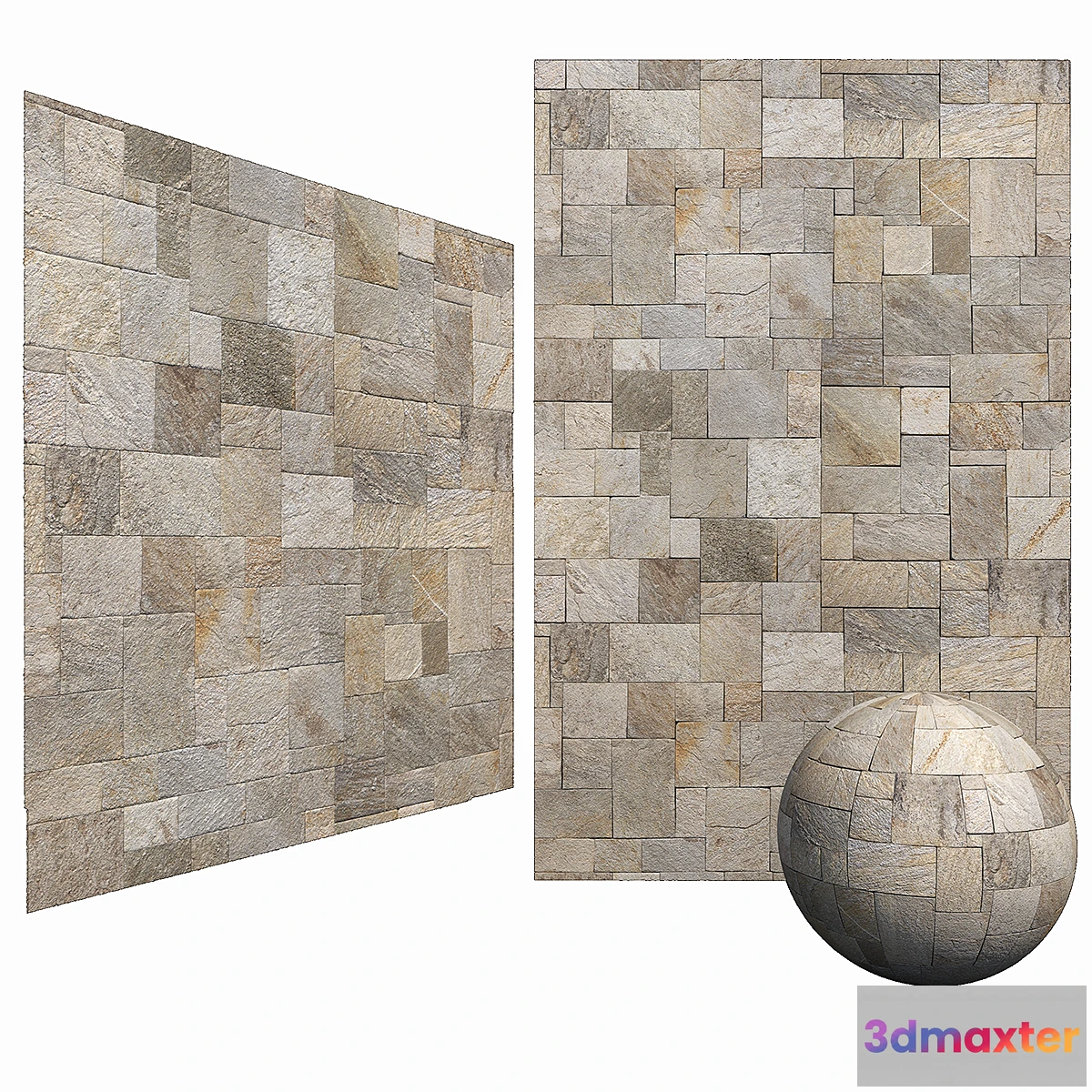 1308977 - Mix Travertine French Pattern Stone-Wall & Floor 6K High Resolution Tileable 3D Max