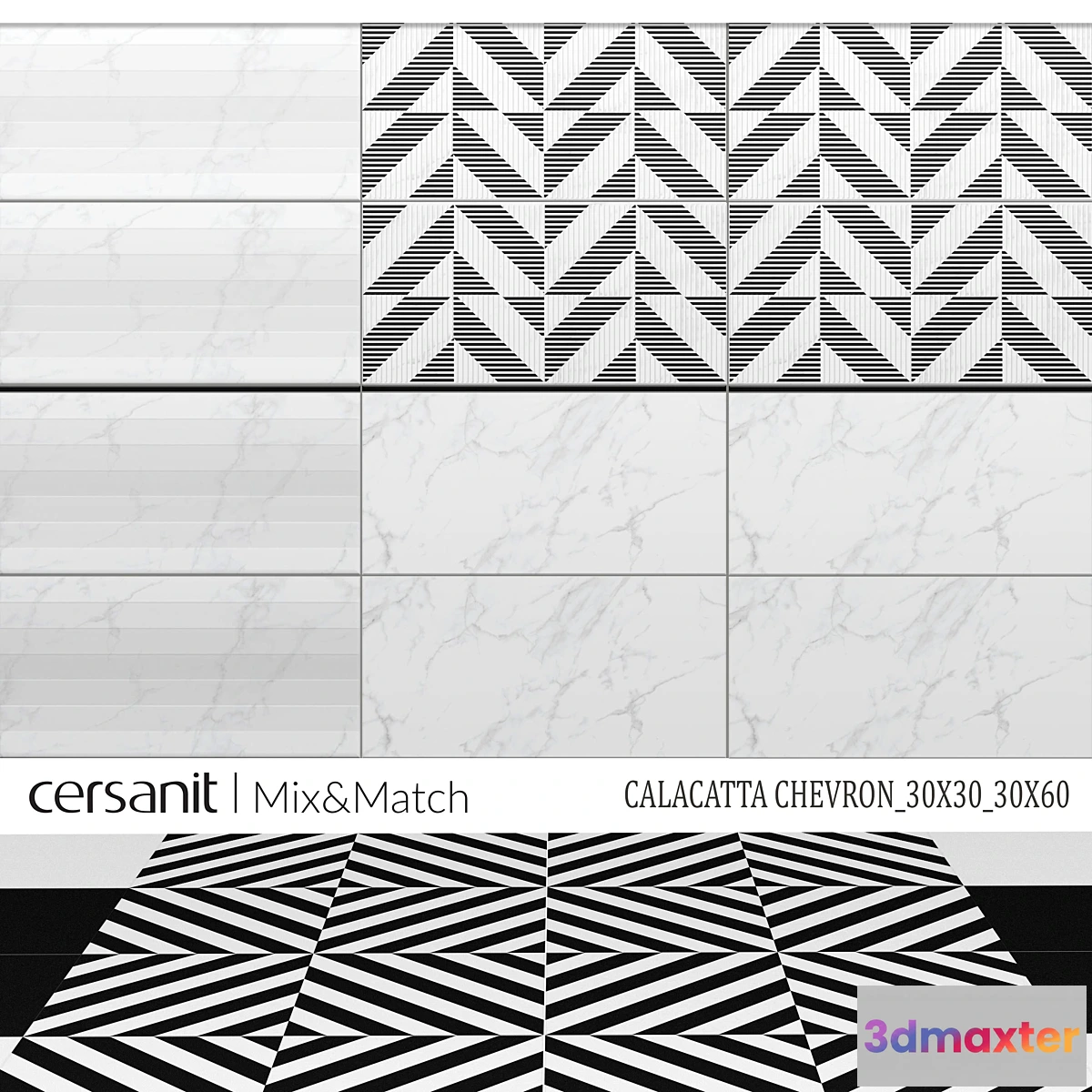 1331251 - Cersanit_Mix & Match Calacatta chevron_30x30_30x60 3D Max
