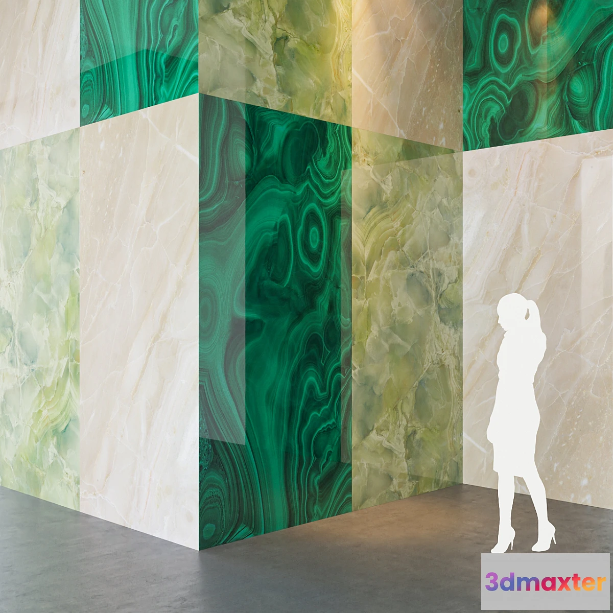 1337743 - Fiandre Precious Stones GREEN MARBLE _ BRECCHIA _ MALACHITE 300×150 cm Tile Set 3D Max