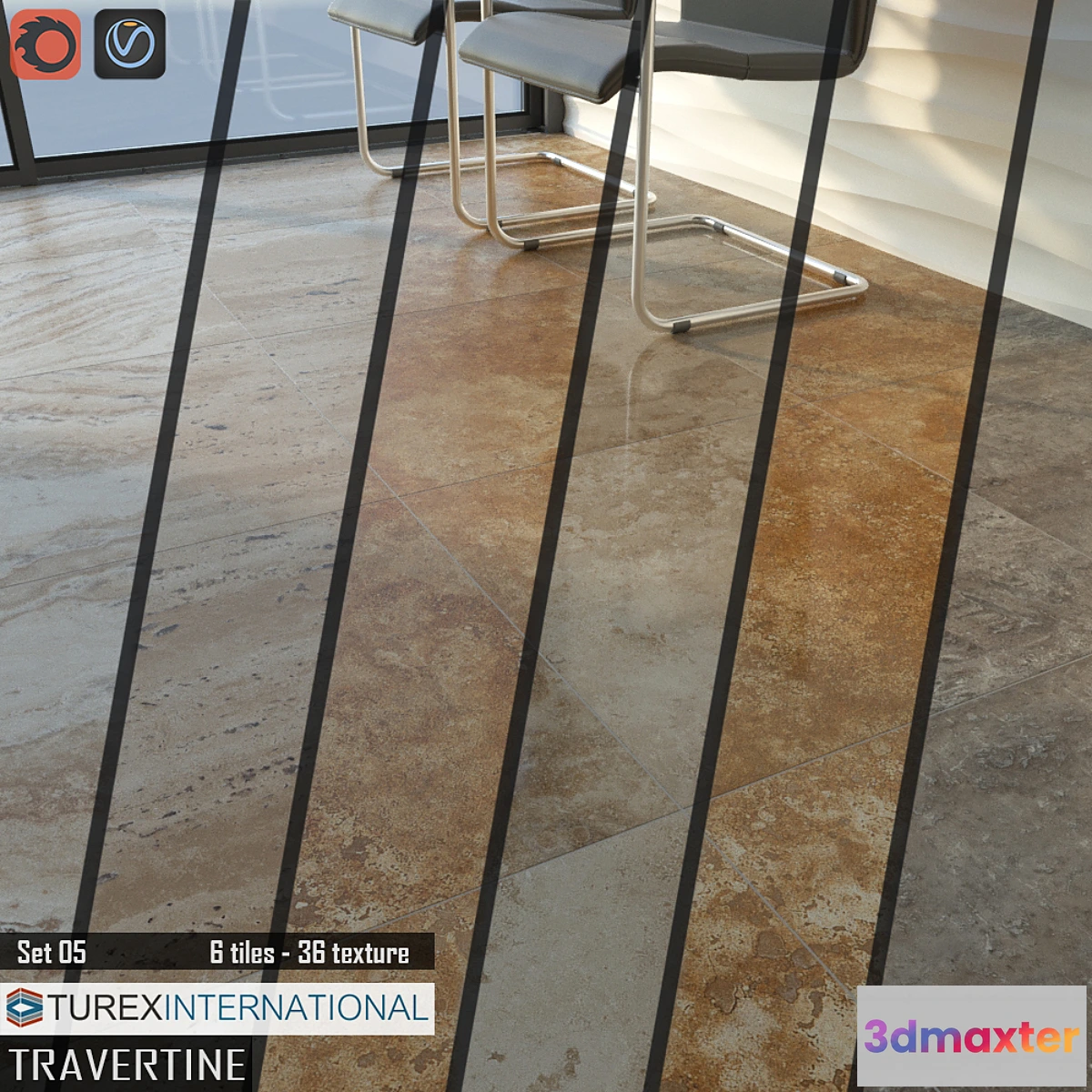 1400160 - TUREX INTERNATIONAL Travertine Tiles Set 05 3D Max