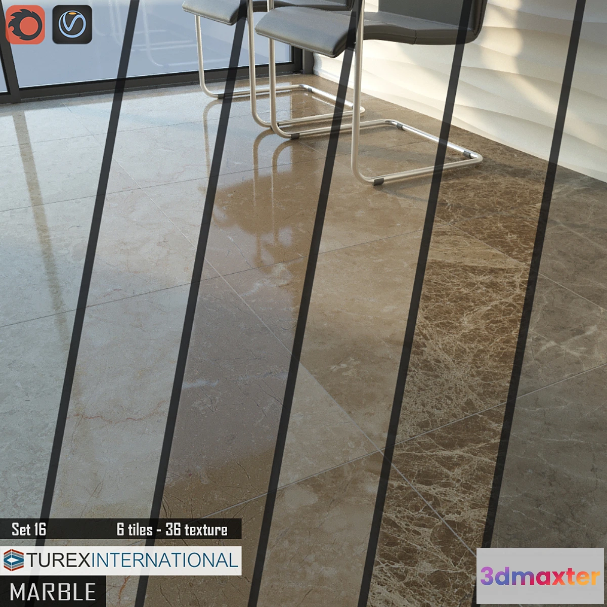 1425932 - TUREX INTERNATIONAL Marble Tiles Set of 16 3D Max