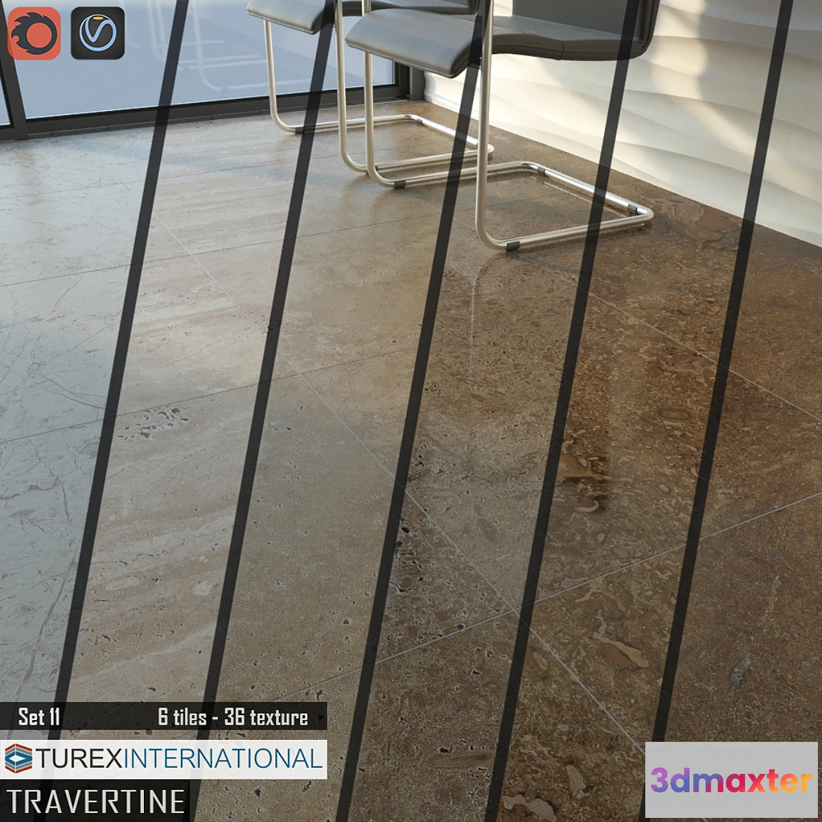 1427864 - TUREX INTERNATIONAL Travertine Tiles Set 11 3D Max