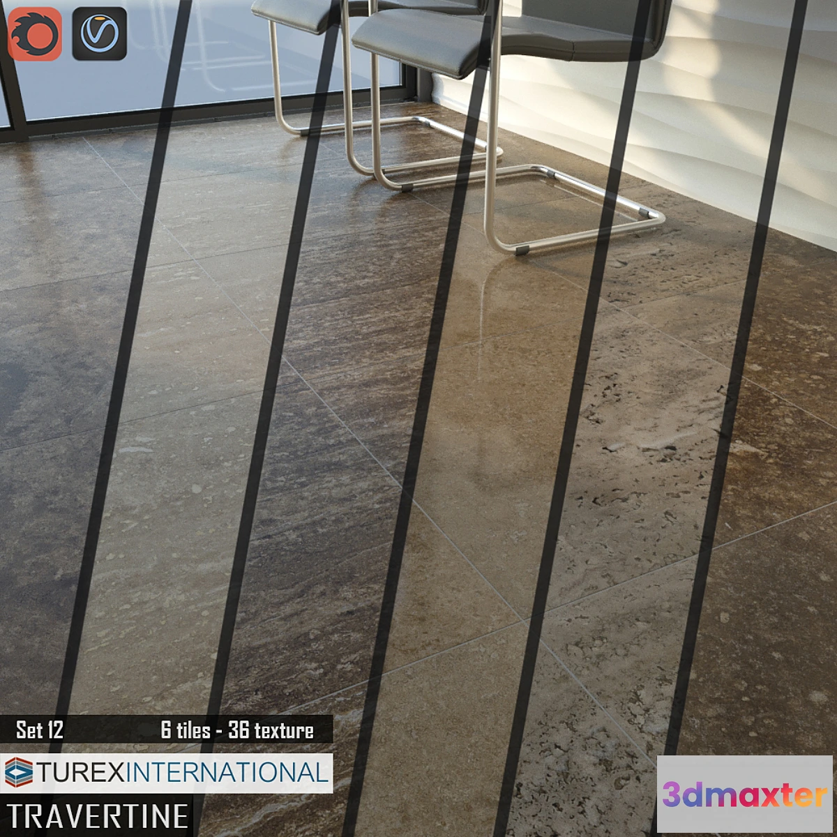 1429358 - TUREX INTERNATIONAL Travertine Tiles Set of 12 3D Max