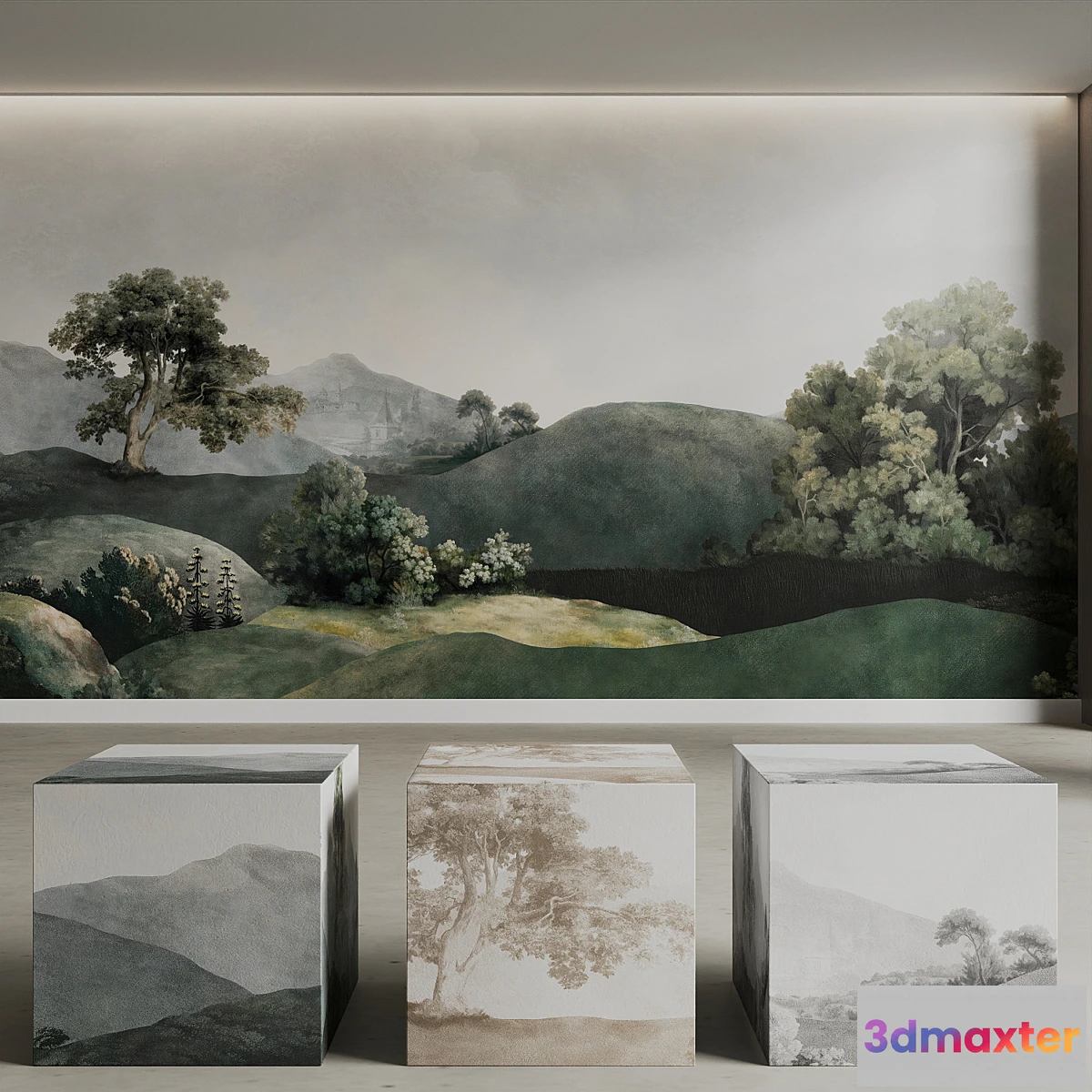 1427822 - BELARTESTUDIO Murals Seamless set Vintage Landscape 3D Max